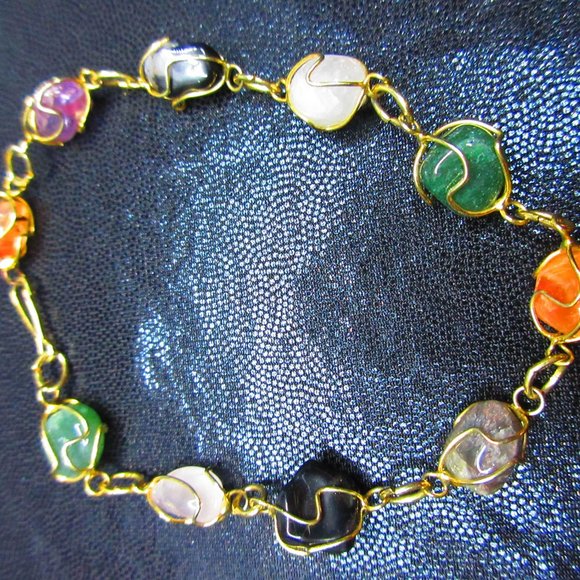 Chakra Gemstone Gold Wire Wrapped Nugget Bracelet Healing Semi Precious Natural - Picture 5 of 5